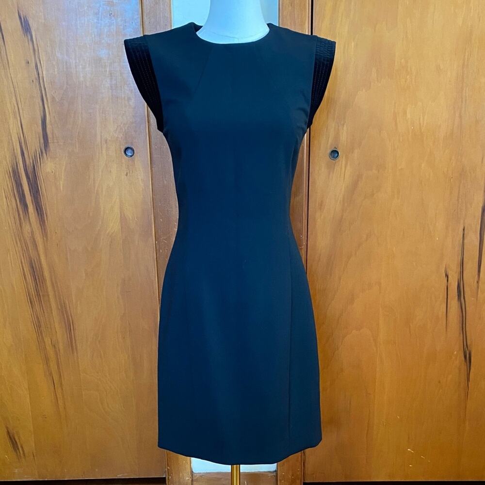 Piazza Sempione Classic Little Black Dress LBD Velvet Detail Cap Sleeves Zip